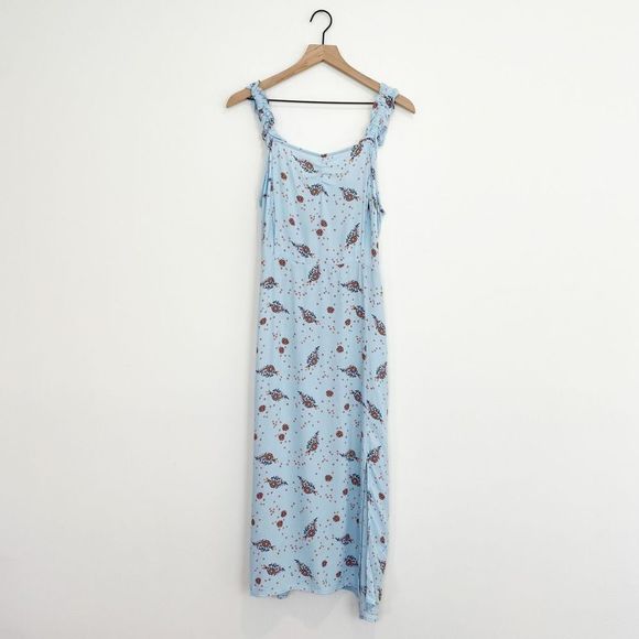 LOFT Dresses & Skirts - LOFT Blue Orange Floral Slit Summer Midi Dress Slip Sleeveless Dainty Dresses